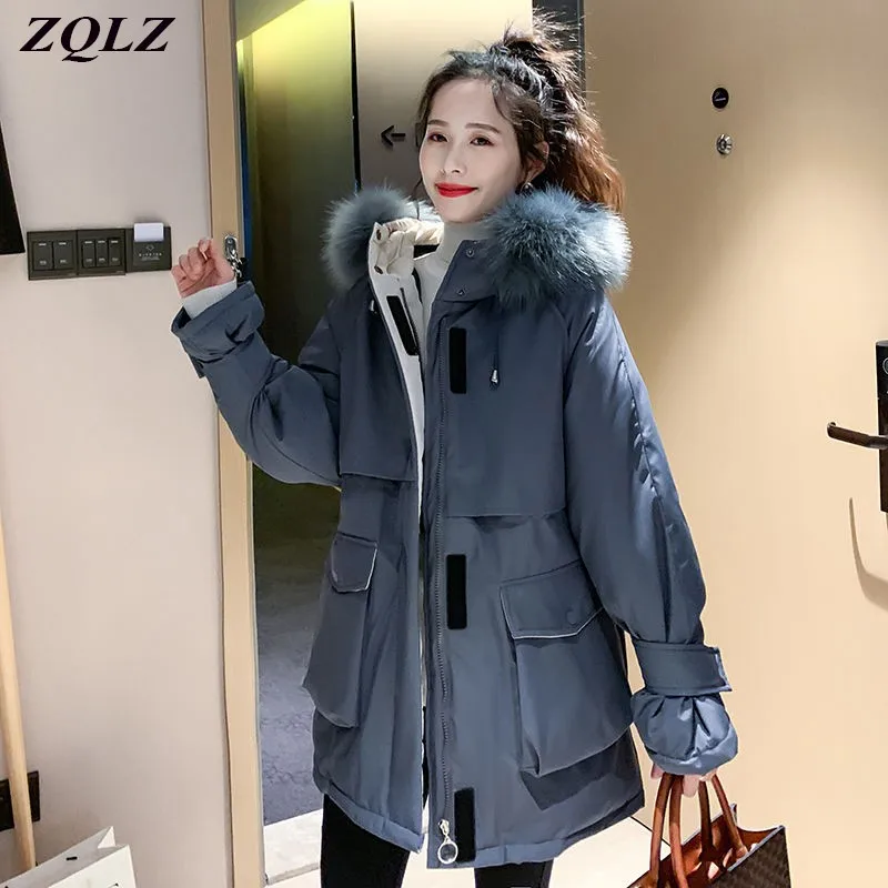 Зимняя женская куртка ZQLZ новинка 2020 свободная Повседневная Длинная парка с