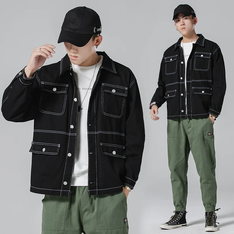 Мужская джинсовая куртка-бомбер модная уличная одежда в стиле Харадзюку пальто
