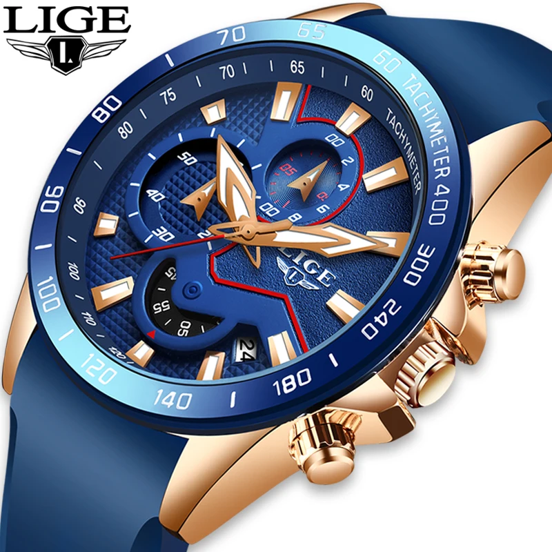 Relogio Masculino LIGE новые синие Модные Кварцевые Золотые часы для мужчин лучший бренд