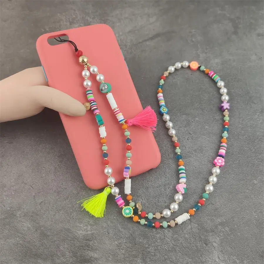 

Boho Style Mobile Phone Straps Stone Clip Hanging Neck Rope Lanyard for iPhone Camera USB Holder ID Pass Card Name Badge Holder