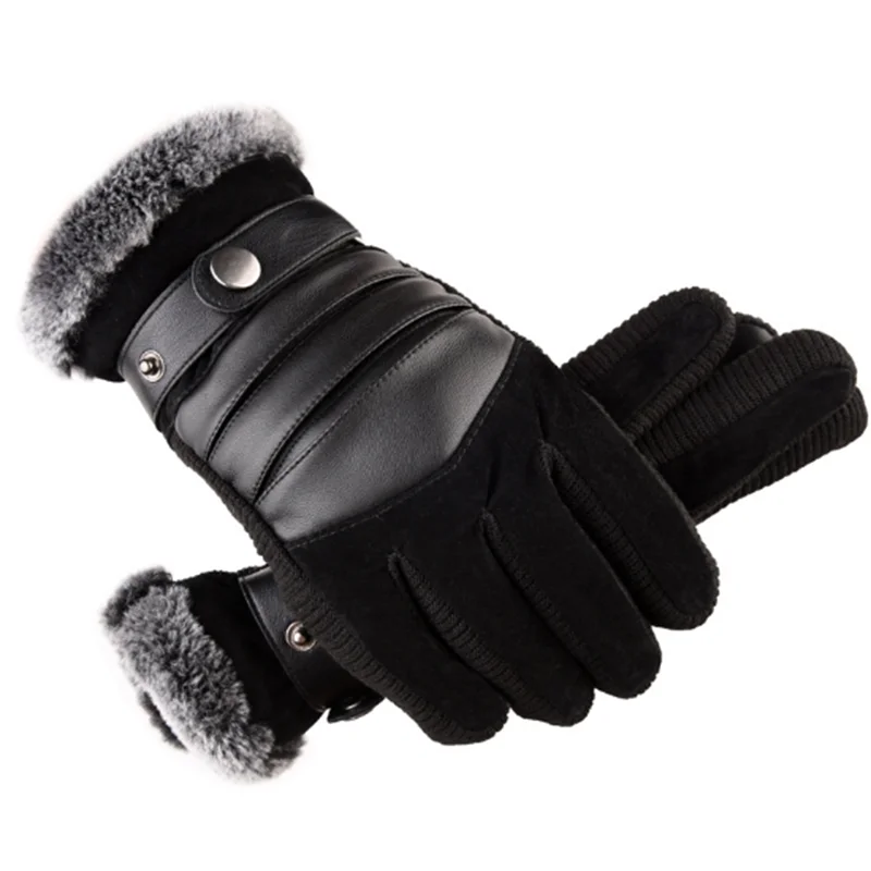 

Brown Mens Leather Gloves Real Pigskin Russia Winter Gloves Warm Plus Velvet Thick Driving Skiing Men's Gloves Guantes Luvas