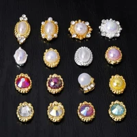10pcsset crown nail glitter diamond pearls decorations metal 16 shaped nail art rhinestones gems decals manicure diy pearl tips