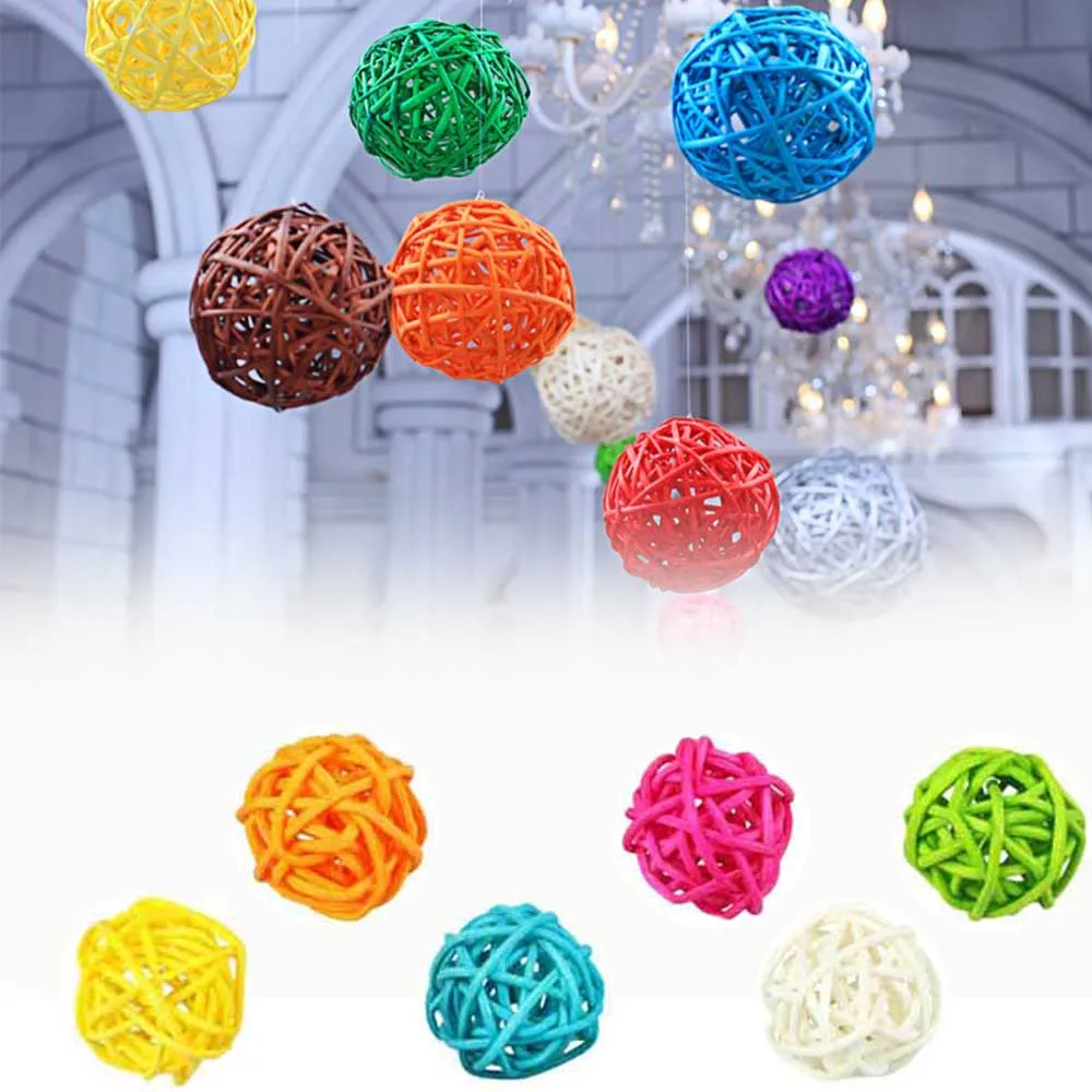 

30pcs 3cm Round Sepak Takraw Colorful Birthday Wedding Party Rattan Ball Valentines Day Decoration DIY Rattan Ornament