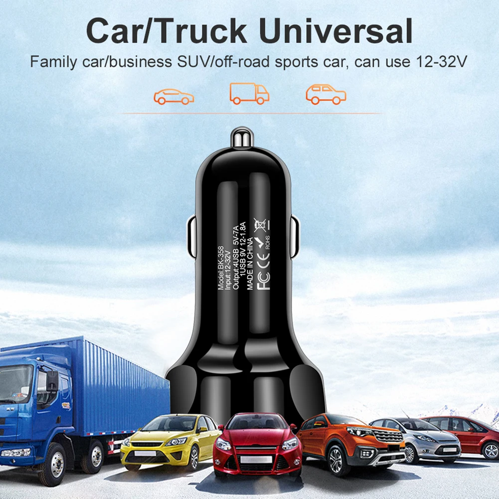 Universal Car Charger Lighter Adapter Fast Charging 3 4 5 USB Ports with LED Indicator Light for iPhone Xiaomi Huawei | Автомобили и