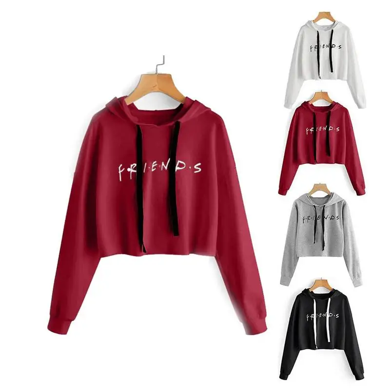 

Новая толстовка с буквенным принтом и длинными рукавами, Harajuku, круглый вырез, с капюшоном, короткий топ, модная толстовка, свободная толстов...