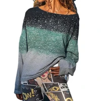 autumn long sleeve oversized t shirt tops women 2021 v neck tie dye gradient print t shirts casual street clothing