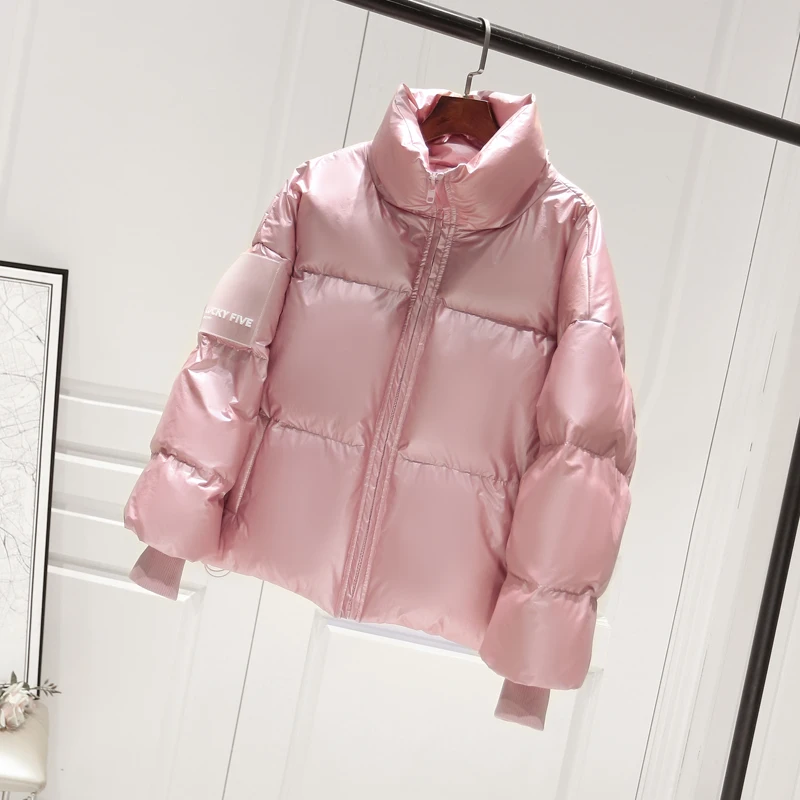 

Duck Down Coat Women 2020 Winter Solid Color Stand Collar Long Sleeve Thick Down Coat Loose Oversized Short Parka