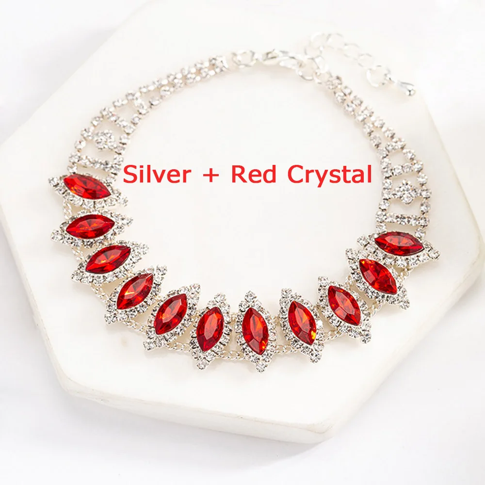Silver Red AINAMEISI, Роскошные браслеты с зелеными и красными кристаллами для женщин, разноцветные стразы, браслет с подвесками, вечерние, подарок, модное ювелирное изделие - Окраска металла: Silver Red