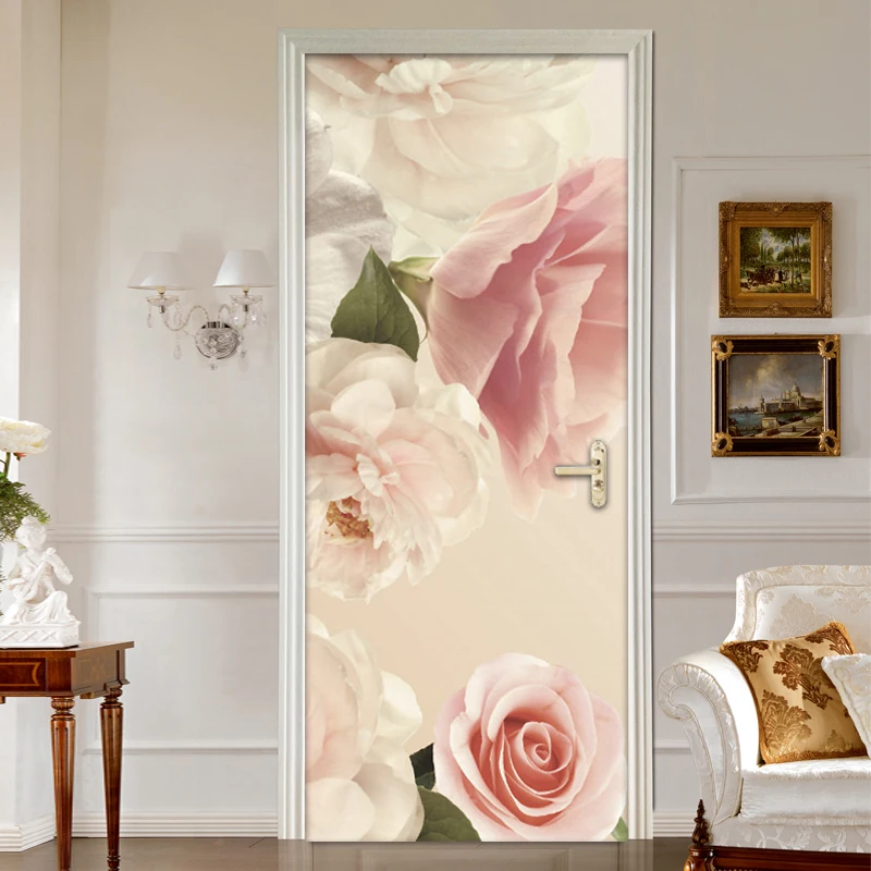 

Modern 3D Flower Floral Door Stickers PVC Self-adhesive Waterproof Mural Wallpaper Home Decor Bedroom Door Sticker Wall Decals