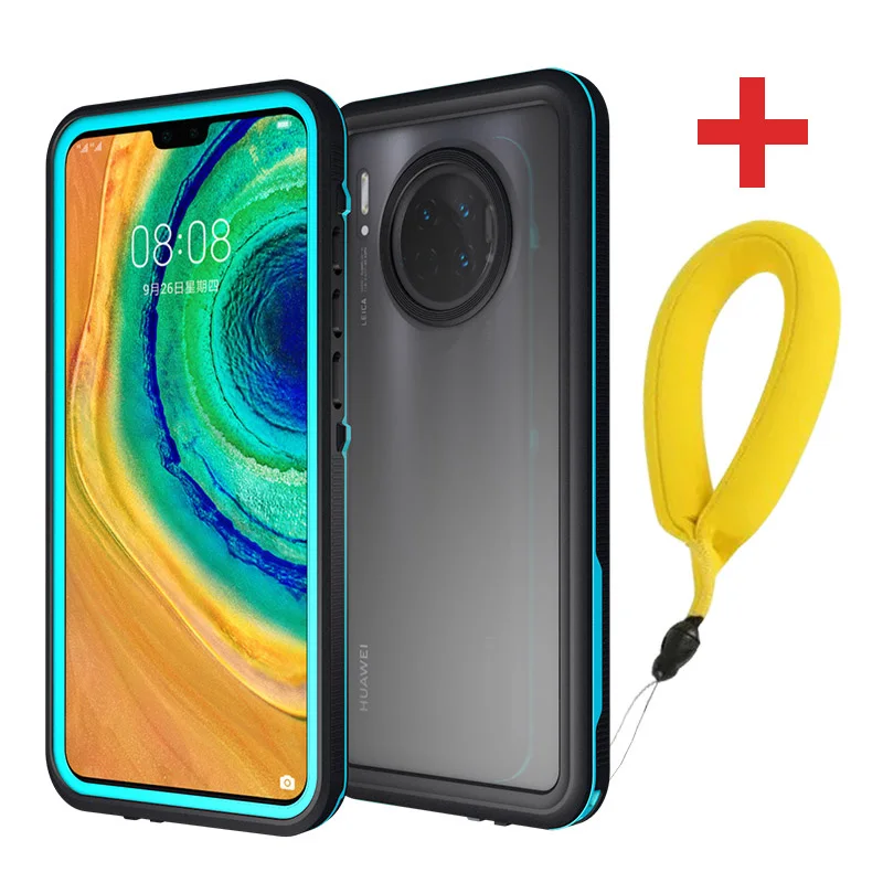 Sky blue with strap Водонепроницаемый чехол для huawei mate 30 mate 30 Pro, противоударный чехол для huawei mate 20 Pro, прозрачный 360 чехол с полной защитой - Цвет: Sky blue with strap