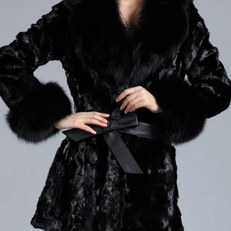 

GAMPORL Faux Fur Coat Faux Fox Fur Fluffy Fur Collar Fashion Ladies' Thick Plush Clothes With Belt Warm Winter Clothes