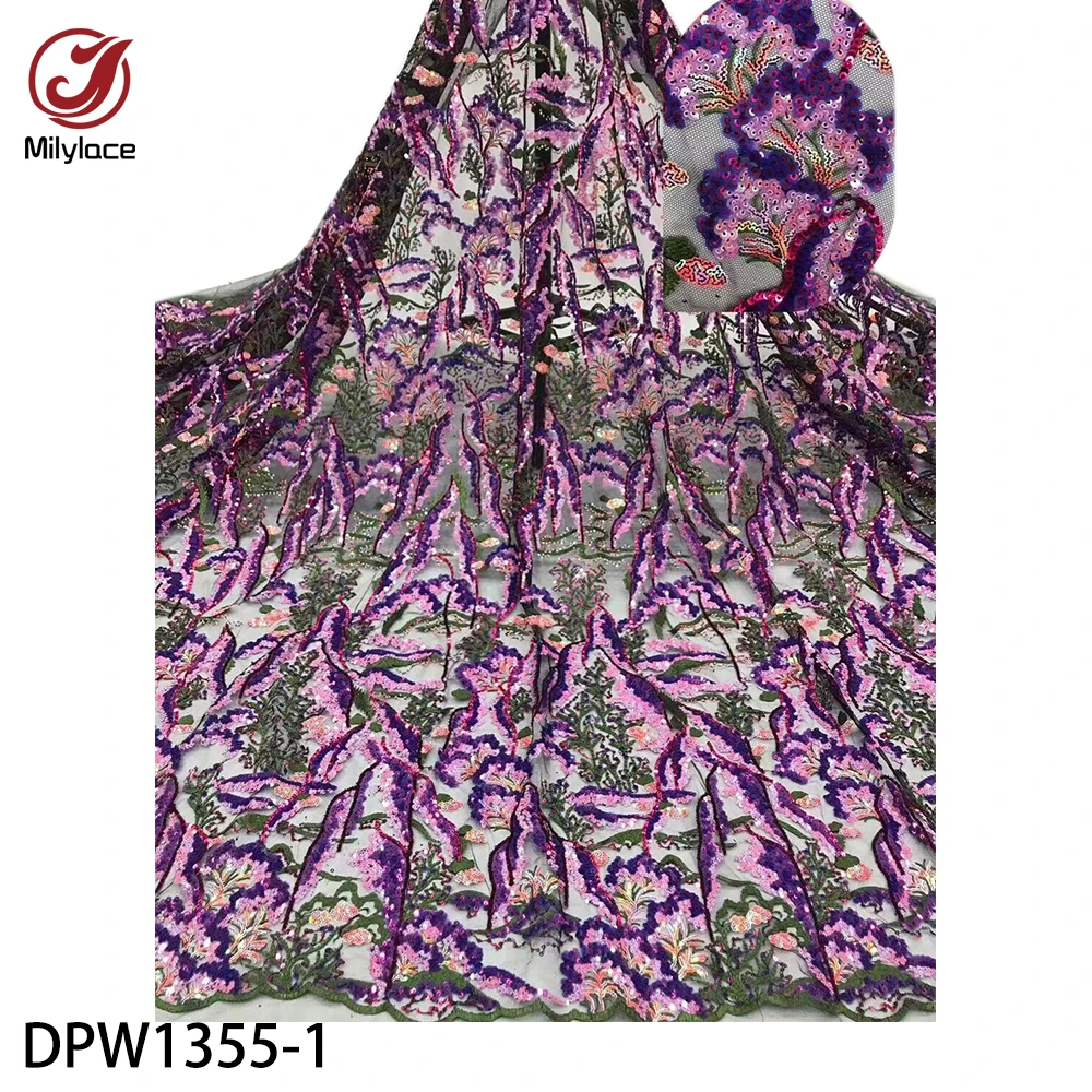 

Нигерийская фототкань 5 ярдов, 3D кружевная цветная блестящая вышитая ткань, модная ткань для вечерних платьев DPW1355