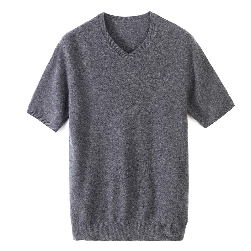 

100% Cashmere Warm Soft Light High Quality Man Winter Undershirt T Shirt Knitted Pullover V-Neck Short Sleeve Men T-shirt