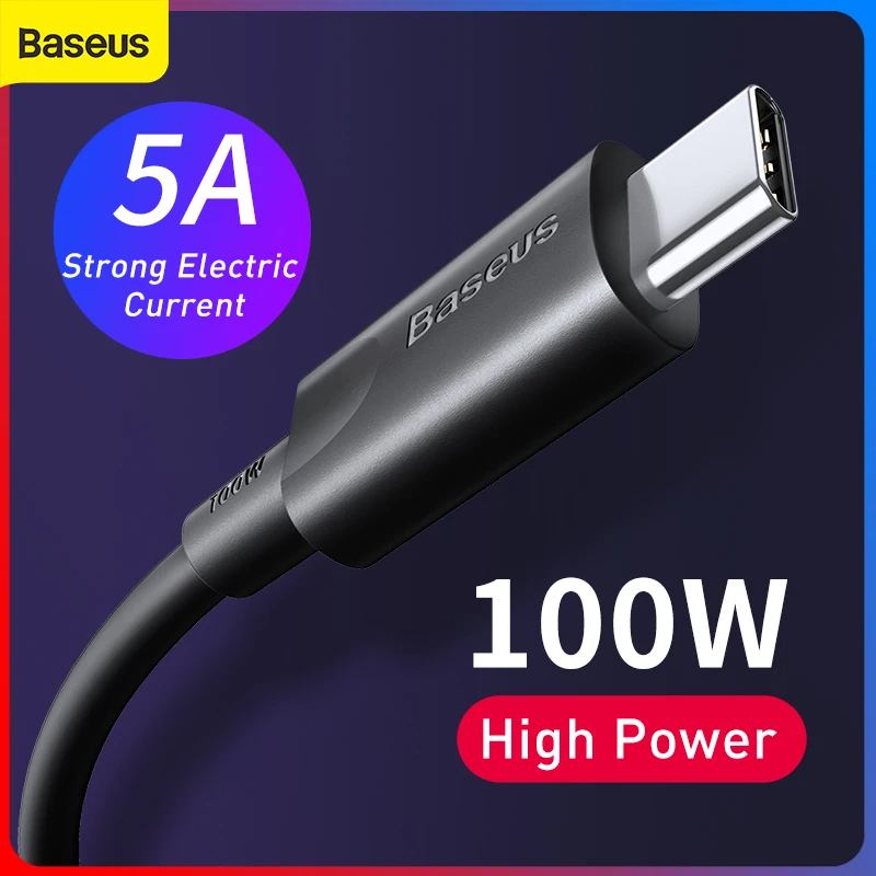 Baseus USB Type C кабель 5A 100 Вт Быстрая зарядка для Samsung Xiaomi Мобильный телефон зарядное