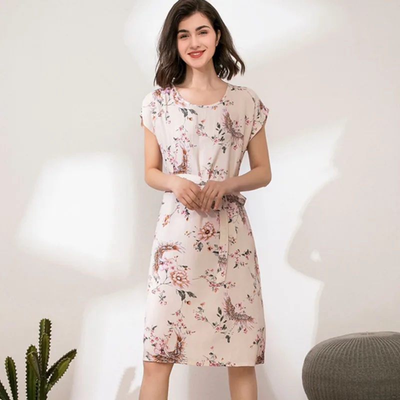 

Spring Bathrobe Woman Flower Viscose Printed Robes Breathable Nightdress Sleepwear Soft Elegant Bathrobe Summer Womens Nightgown