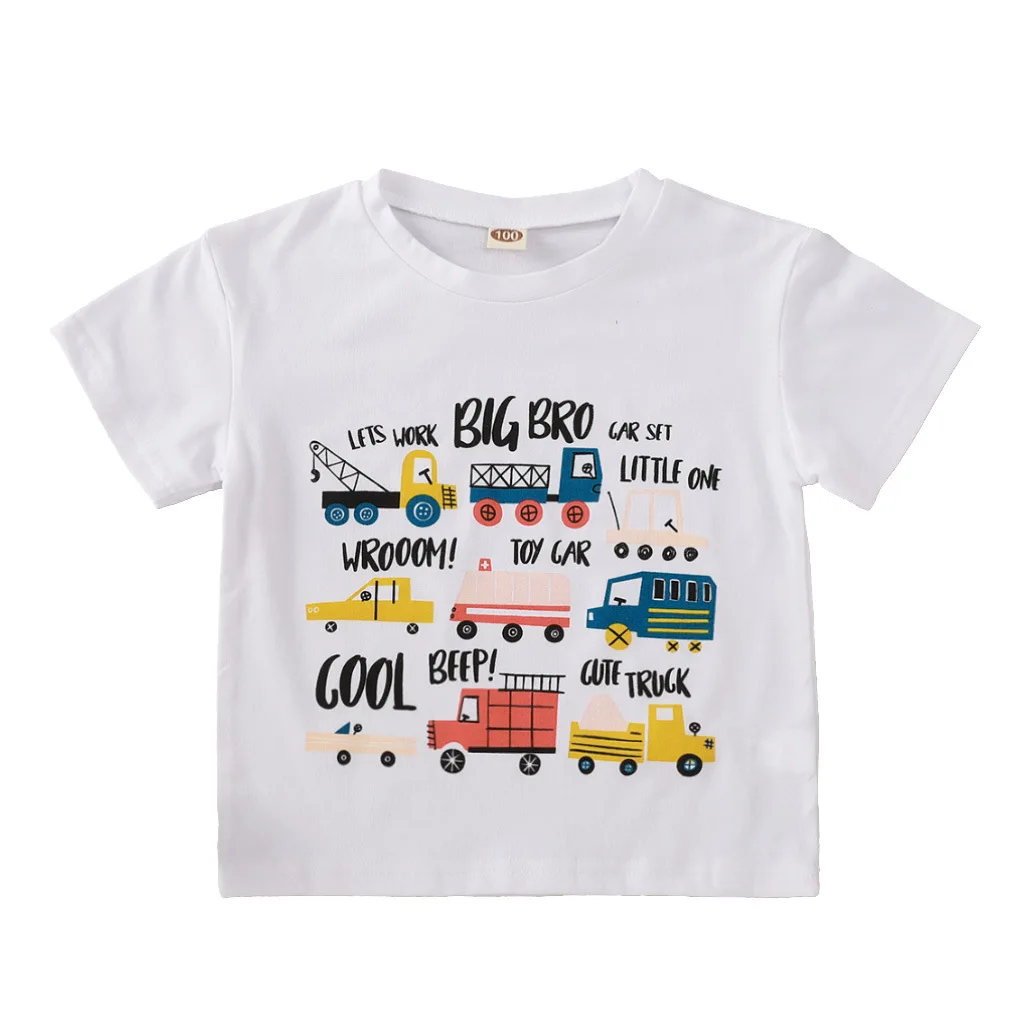 

Summer Children Casual Cotton Short Sleeve O Neck Print Cartoon Car Whtie Baby Girl Or Boys T-shirt 1-8T