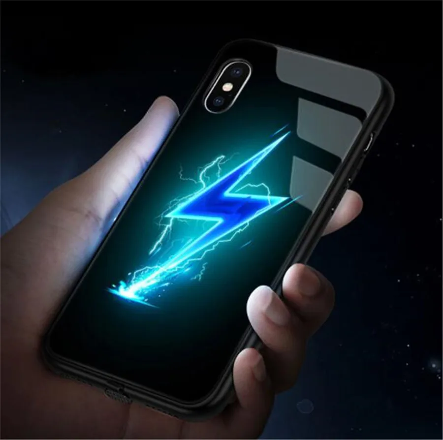 

Luminous Sound Music Control Phone Case For iPhone 11 12 Pro Max 6 6S 7 8 Plus X XR XS Max Call Glowing LED Light Up Glass Cover