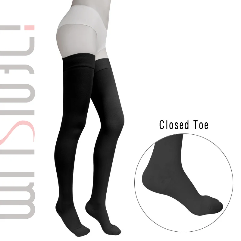 Black-Closed Toe IDEALSLIM 23-32mmHg медицинские обтягивающие чулки для женщин выпускное давление для варикозного расширения вен длиной до лодыжки - Цвет: Black-Closed Toe