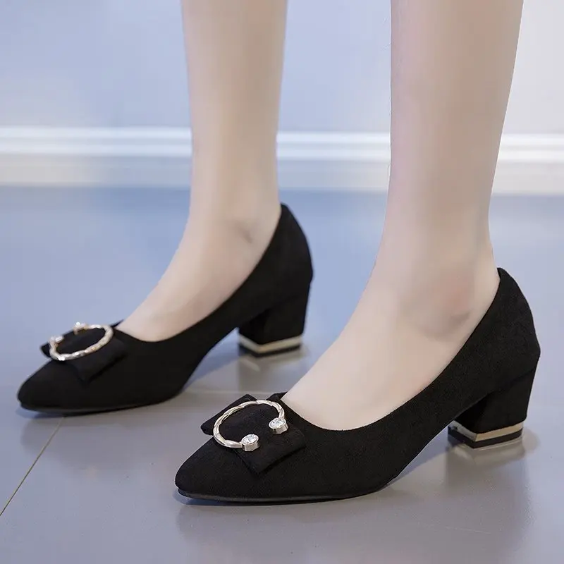 

Sexy High Heels Women Pumps Pointe Shoes Spring Summer Women Square Heel Shoes Woman Shoes High Heel 5cm A649