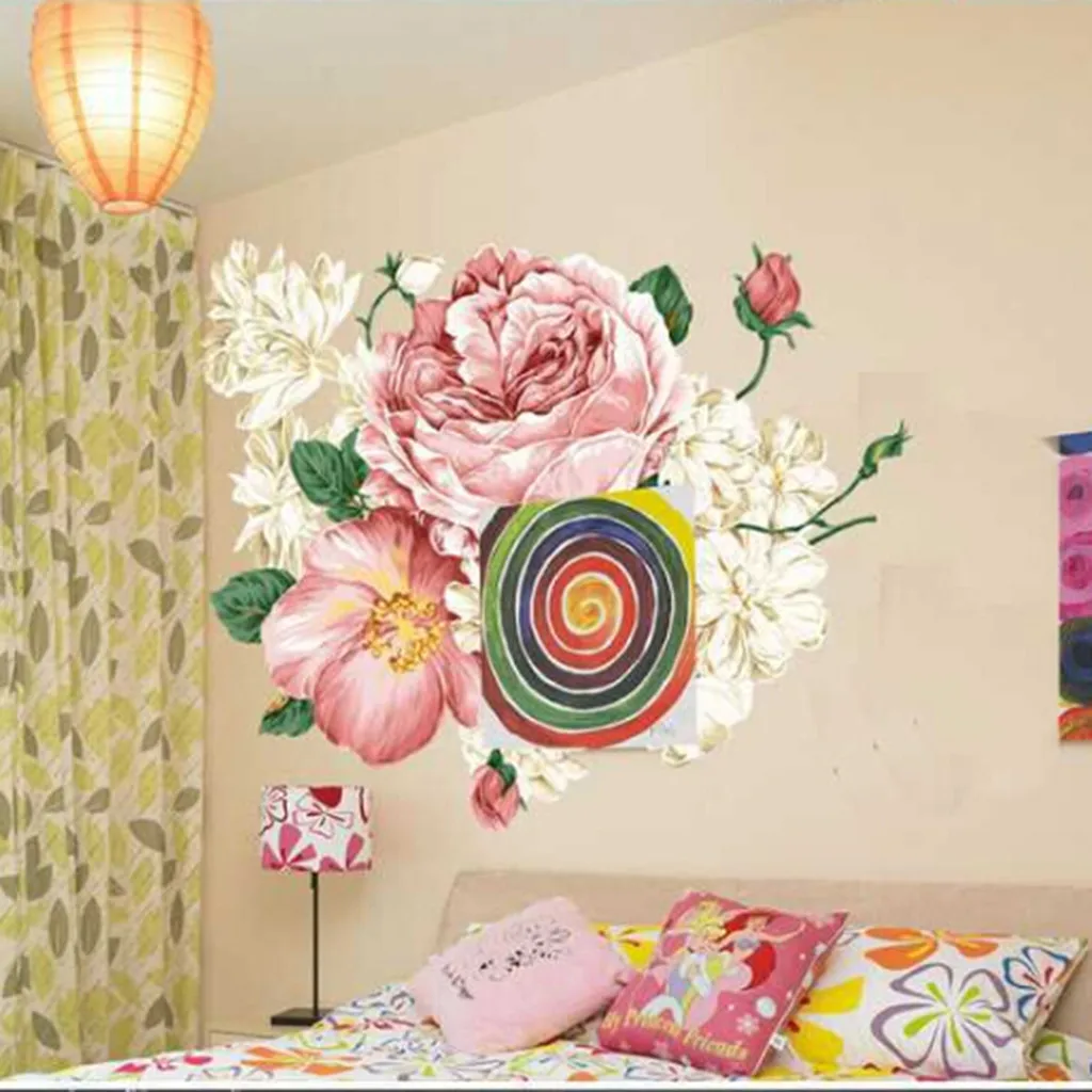 Пиона розы цветы настенные Стикеры художественные наклейки для детской комнаты