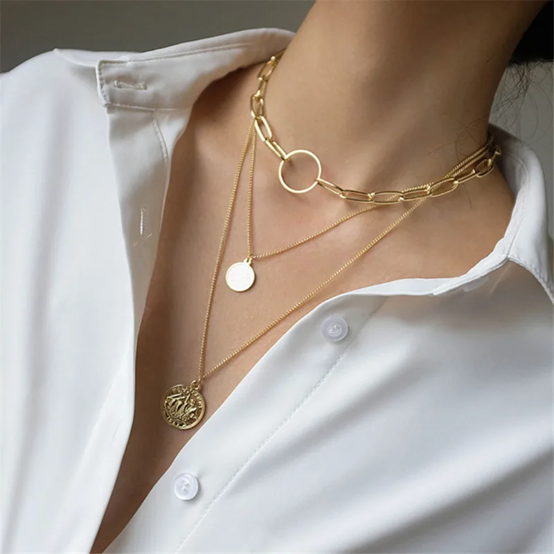 

Dainty Layered Choker Necklaces Handmade Pendant Multilayer Adjustable Layering Chain Gold Plated Necklaces Set for Women Girls