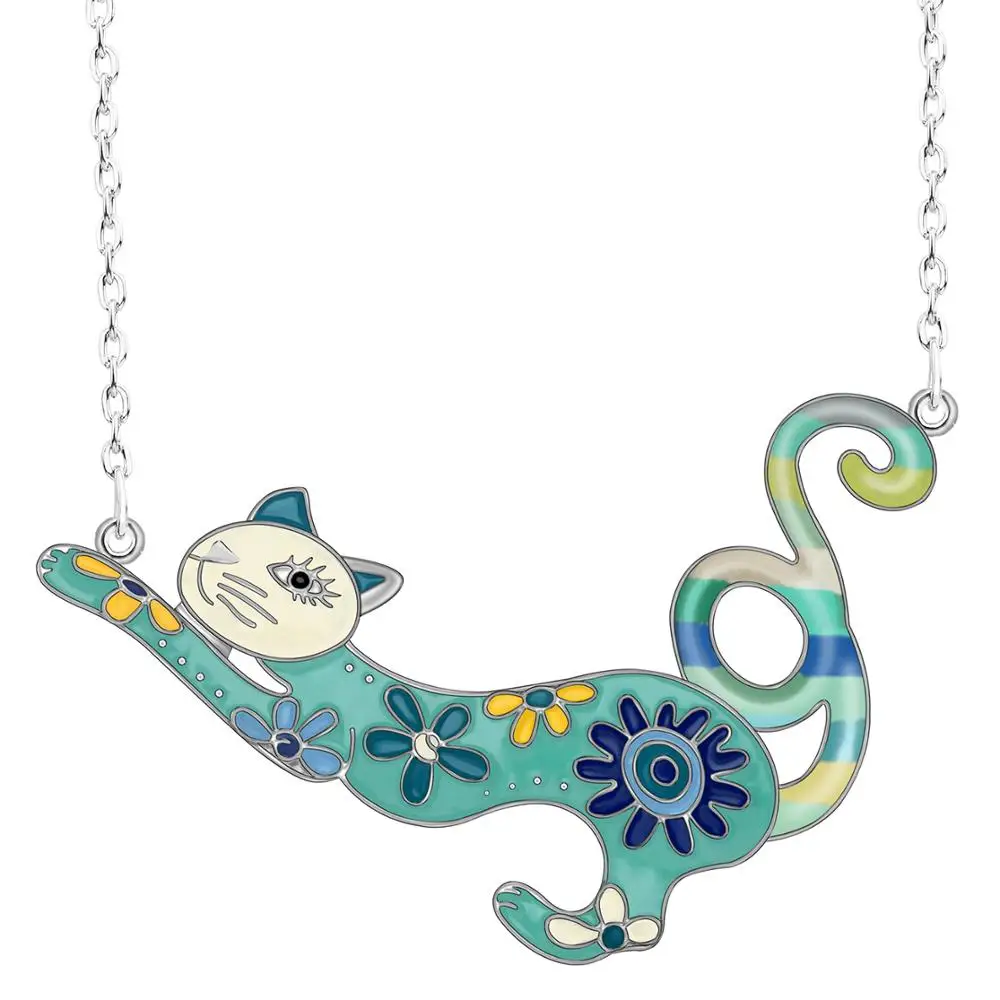 WEVENI Alloy Enamel Elegant Cat Kitten Necklace Pendants Chain New Fashion Animal Jewelry For Women Girls Teen Souvenir Gift2019 | Украшения