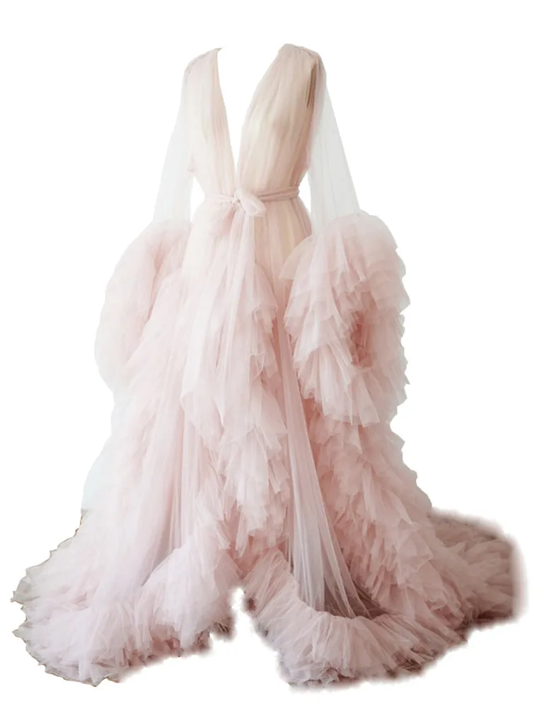 Женский халат длинный прозрачный пушистый для невесты беременных