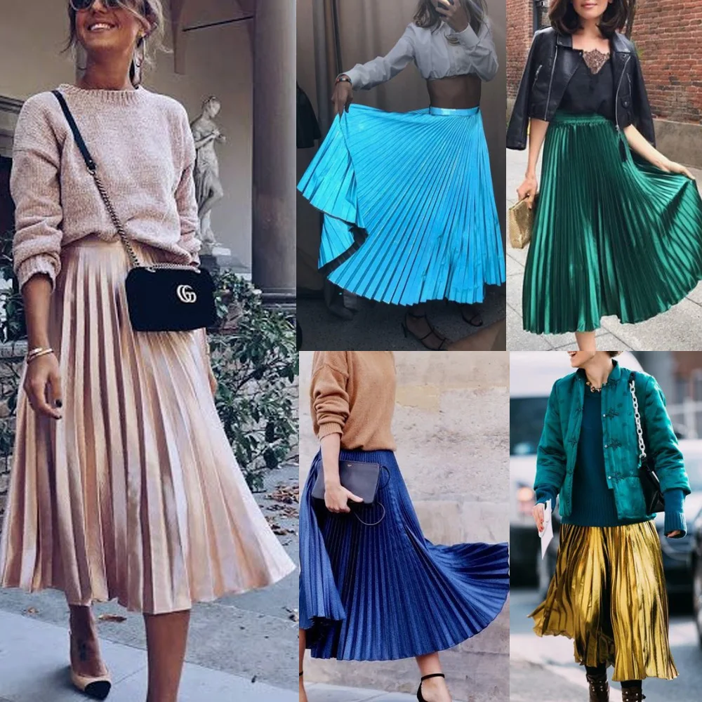 Осень зима Vestidos модная женская уличная офисная плиссированная юбка Женские