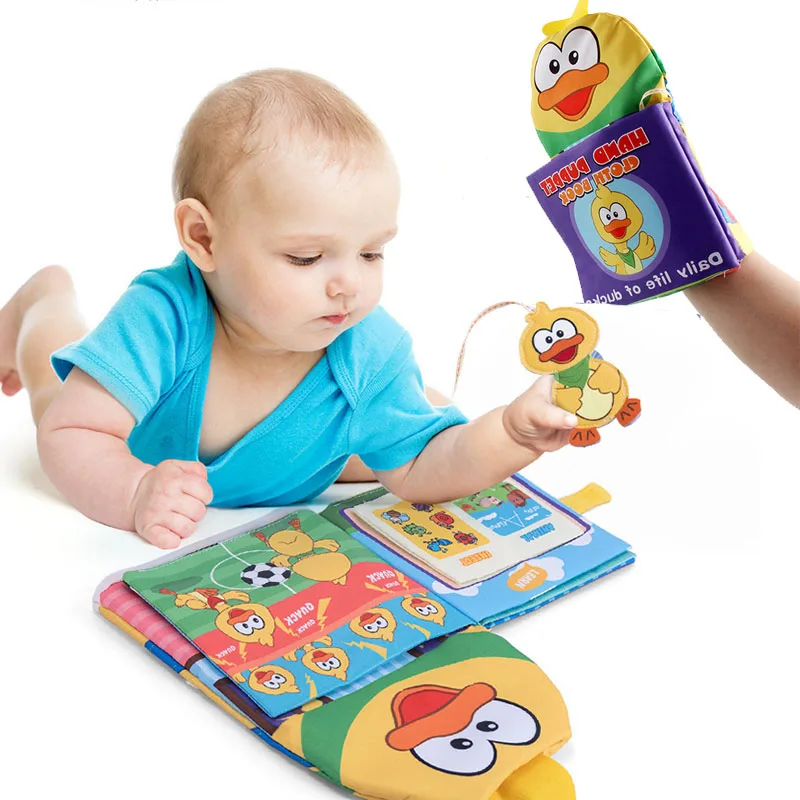 

Baby Can't Tear Teaching Puzzle Cloth Book Duck Hand Puppet 3D Animal Tail Toys for 0-3 Years Kids Early Education
