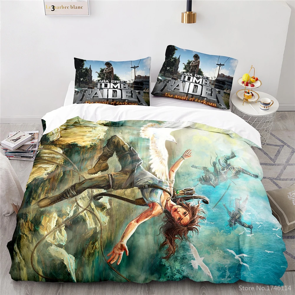 

Tomb Raider Lara Croft Bedding Set Twin Full Queen King Size Soft Duvet Cover Pillowcase Set Bedclothes for Home Bedroom Decor