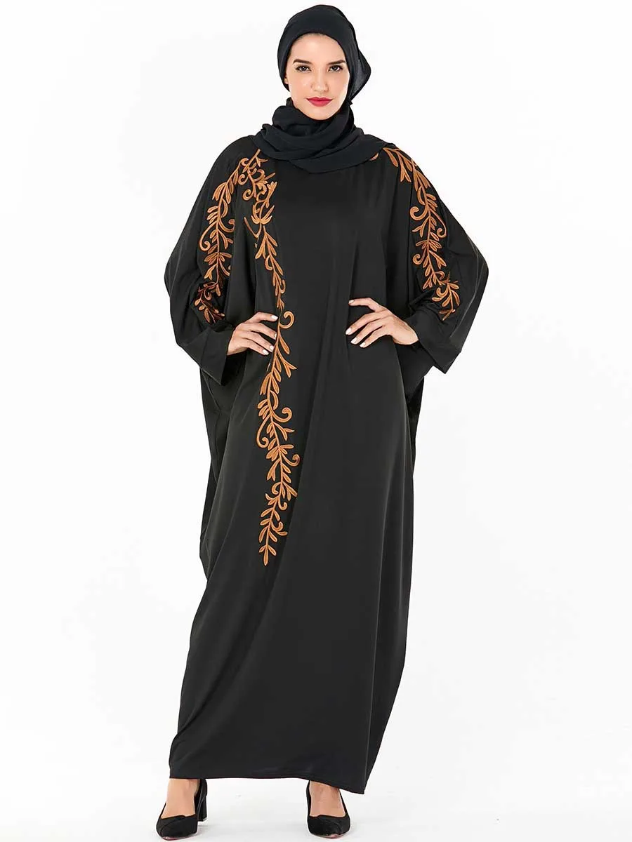 Мусульманская одежда для женщин с рукавом летучая мышь вышивка макси длинные платья Slam кафтан длинные халаты винтажная мусульманская одеж... от AliExpress RU&CIS NEW