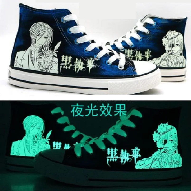 

Светящиеся повседневные парусиновые туфли унисекс с изображением черного Батлера Себастьяна михаелиса, кроссовки Plimsolls