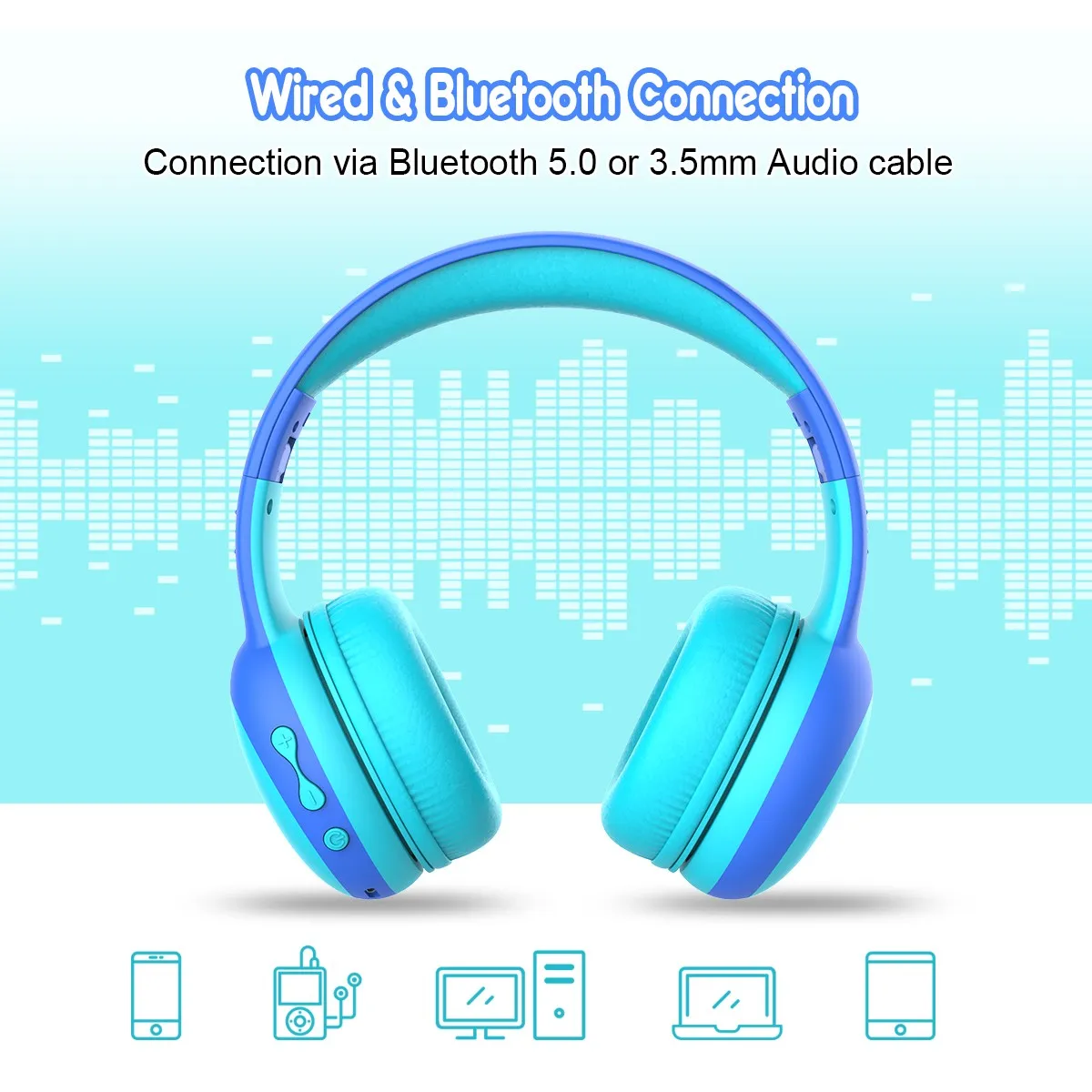 Bluetooth-наушники E61 Gorsun детские 85 дБ зеленый | Электроника