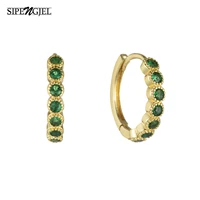 sipengjel simple green zircons rivet round hoop earrings personality gold silver color huggies piercing earrings for women gift