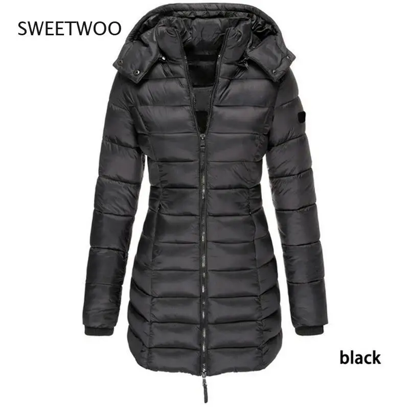 Korean Style Women's Long Parka Coats 2021 Fashion Women Autumn Winter Thicken Long Sleeve Hoody Long Sleeve Jackets