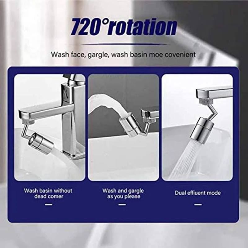 

Universal Splash Filter Faucet, 720 Degree Rotatable Faucet Sprayer Head with Durable Copper & ABS, Anti-Splash