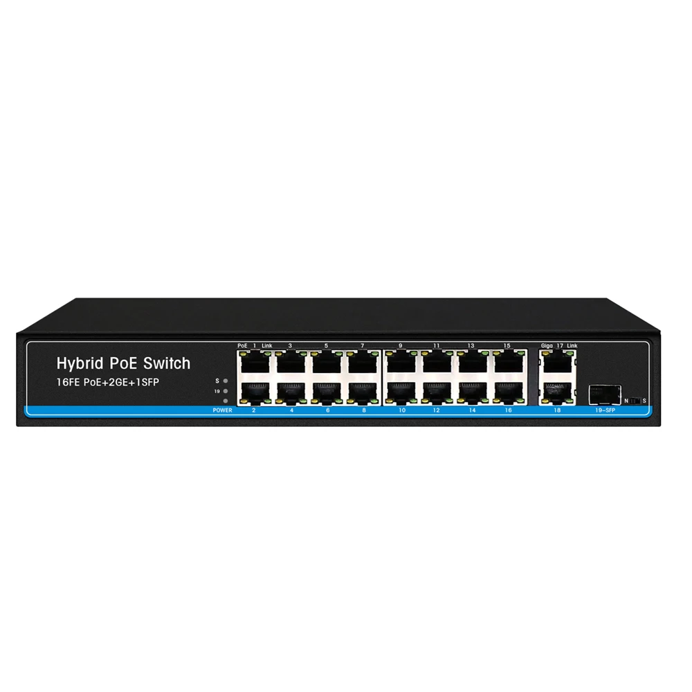 16-портовый неуправляемый POE коммутатор 10/100 м с 2GE + 1 giga SFP порты uplink внутренний блок