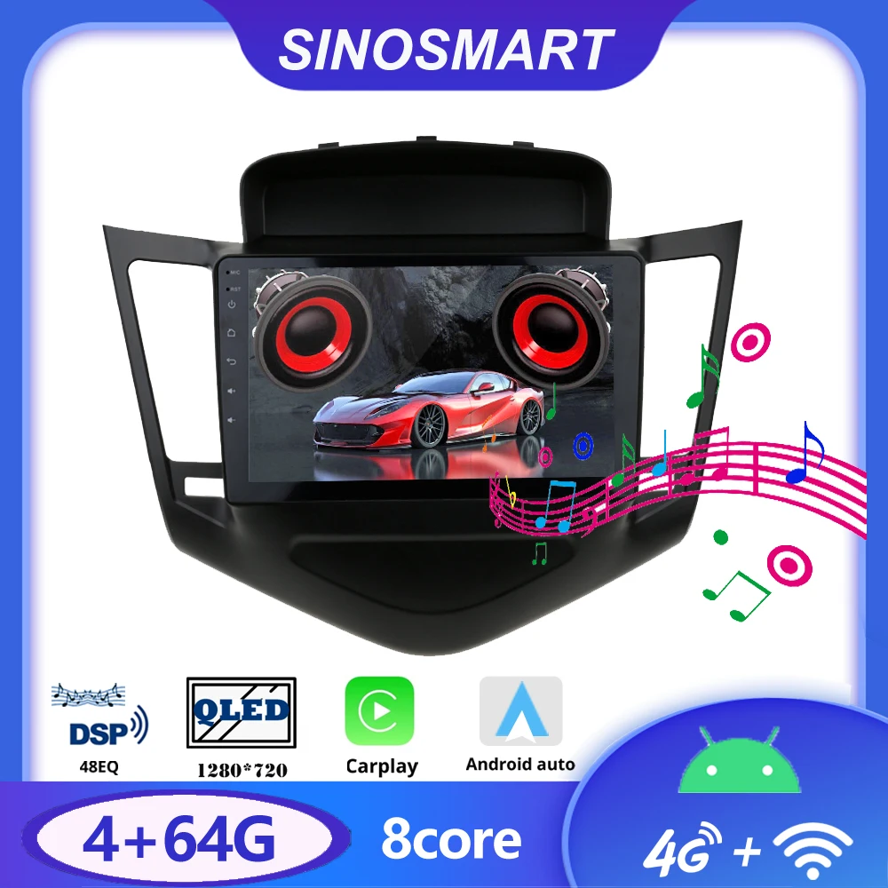 

SINOSMART Автомобильный GPS навигационный плеер для Chevrolet Cruze/Daewoo Lacetti 2008-15 48EQ DSP, 4G опционально 2.5D QLED экран