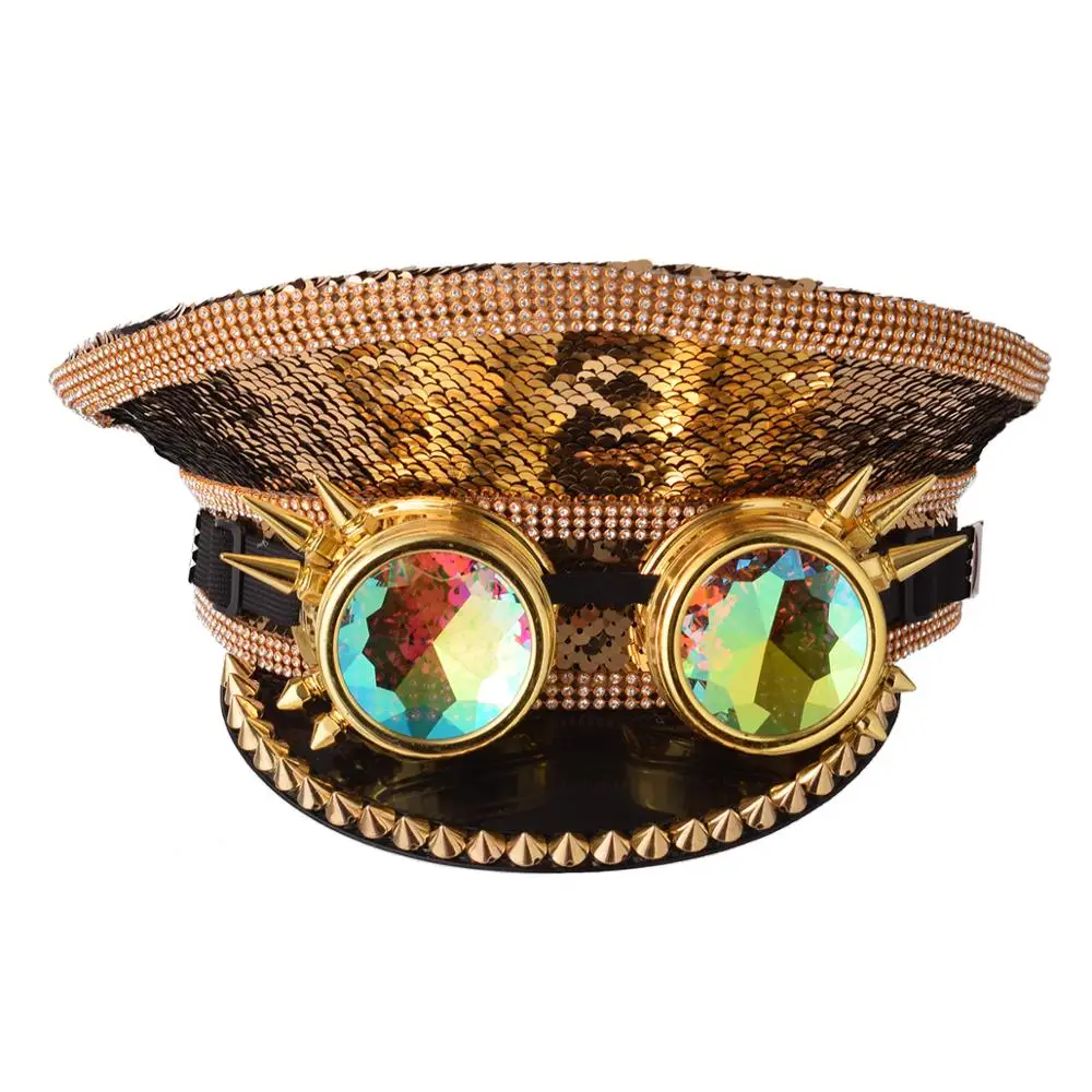 Кепка в стиле стимпанк женская роскошная милитари с очками топ блестками для