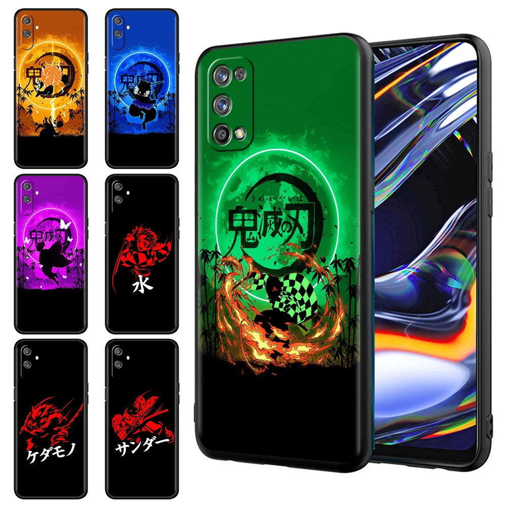 demon slayer logo phone case for realme 8 7 6 pro 8i c21 c3 xt c21y c11 gt neo 2 silicone cover 7i 5 c15 x50 black soft shell free global shipping