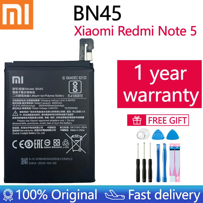 

Оригинальный аккумулятор Xiao mi 100% BN45 4000 мАч для Xiaomi Redmi Note 5 Note5 BN45, сменные батареи для телефона + Инструменты
