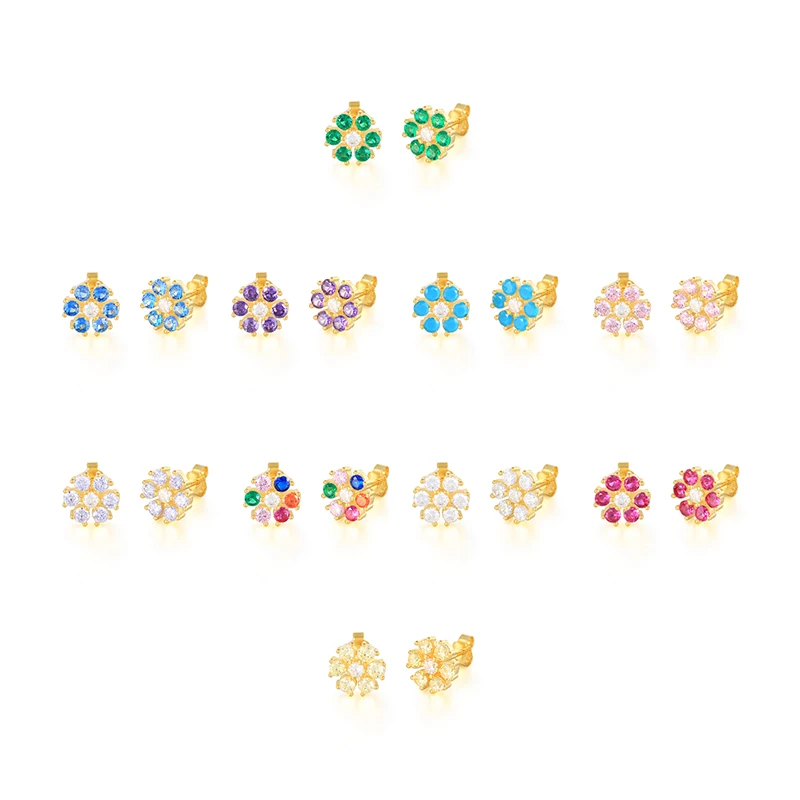 

KOJ 925 Silver Earrings 1Pair Diamond Sterling Plata Piercing Stud Earrings Mini Retro Zircons Korean Fancy Earrings For Women