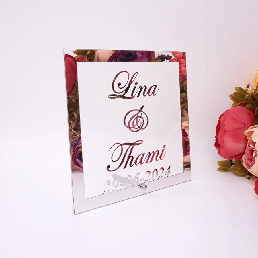 

Custom Welcome Guests Word Sign Wedding Name Date Acrylic Mirror Frame Party Event Table Decor Favor with Nail