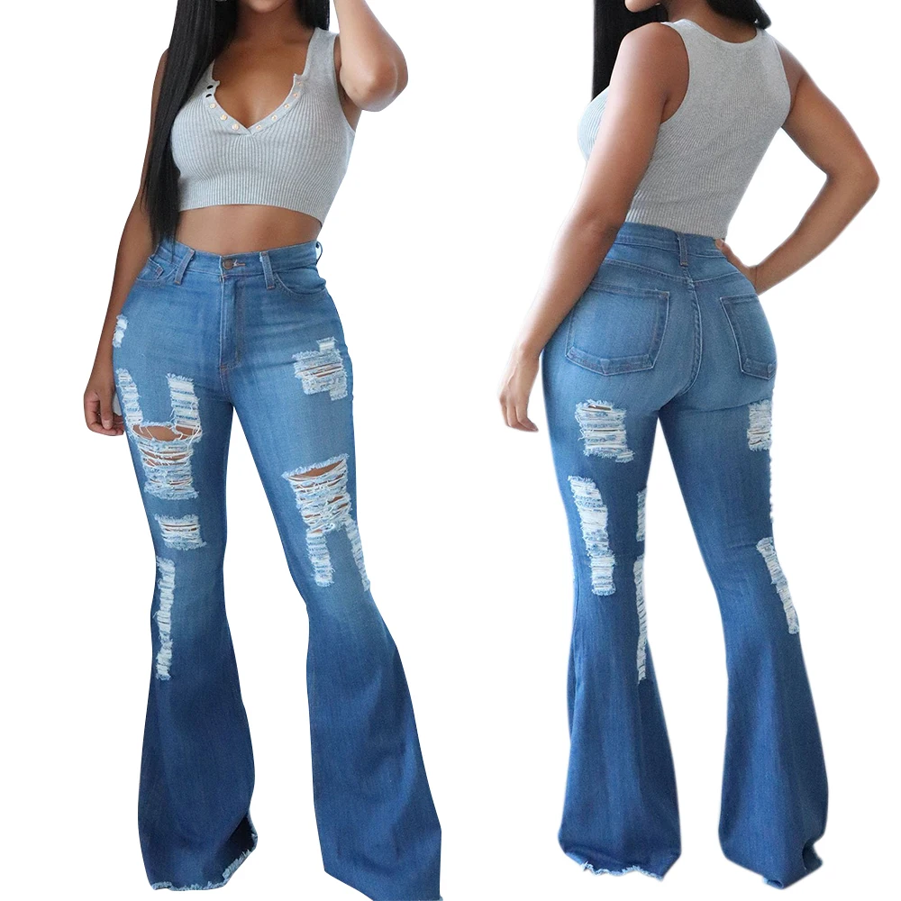 Фото Vintage Flare Jeans For Women Sexy Ripped Hole Demin Pants Ladies Casual High Waist Female Pocket Calca Feminina 30 Женская одежда Vintage Flare Jeans For Women Sexy Ripped Hole Demin Pants Ladies Casual High Waist Female Pocket Calca Feminina 30 Женская одежда