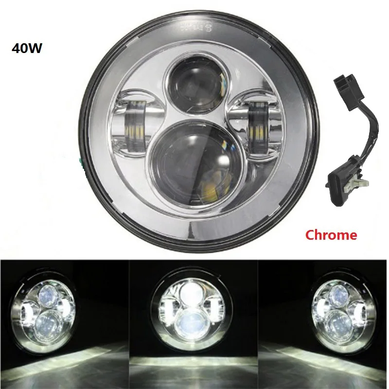 40W headlight chrome Круглый 7 ''мотоцикл черный проектор Moto светодиодный светильник лампа головной светильник для Harley Sportster Touring Street Glide Softail FLHXF Trike - Цвет: 40W headlight chrome