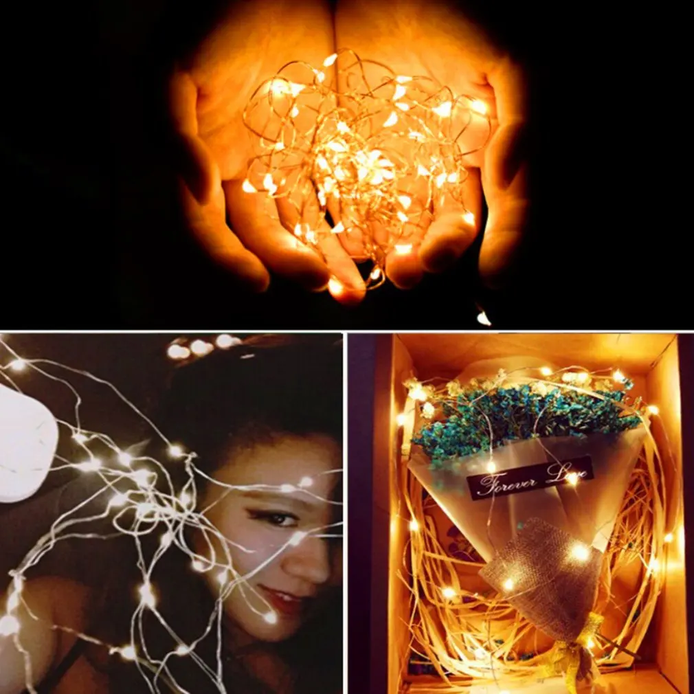 Открытый Солнечный медный провод Кнопка лампа струна спальня комната креативный