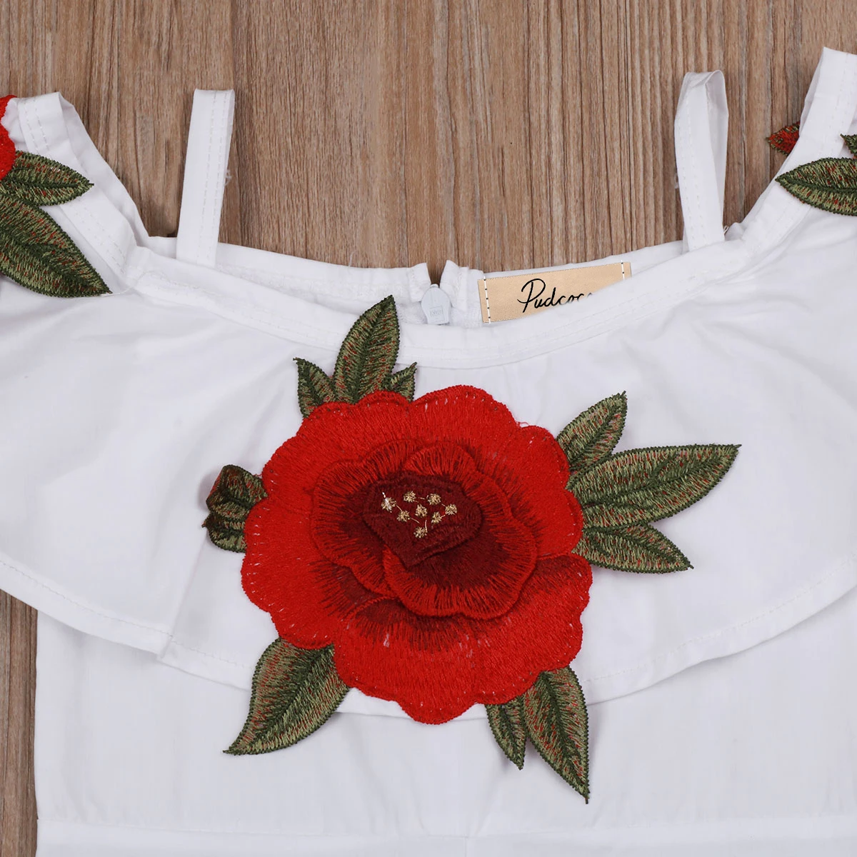 Детская одежда с цветочным принтом и открытыми плечами для маленьких девочек