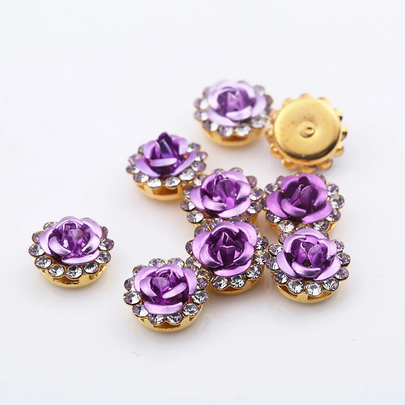 Purple RESEN, 100 шт, 10 мм, разноцветные модные круглые стразы для шитья, стеклянные хрустальные стразы в форме цветка, пришивные стразы для свадебного украшения - Цвет: Purple