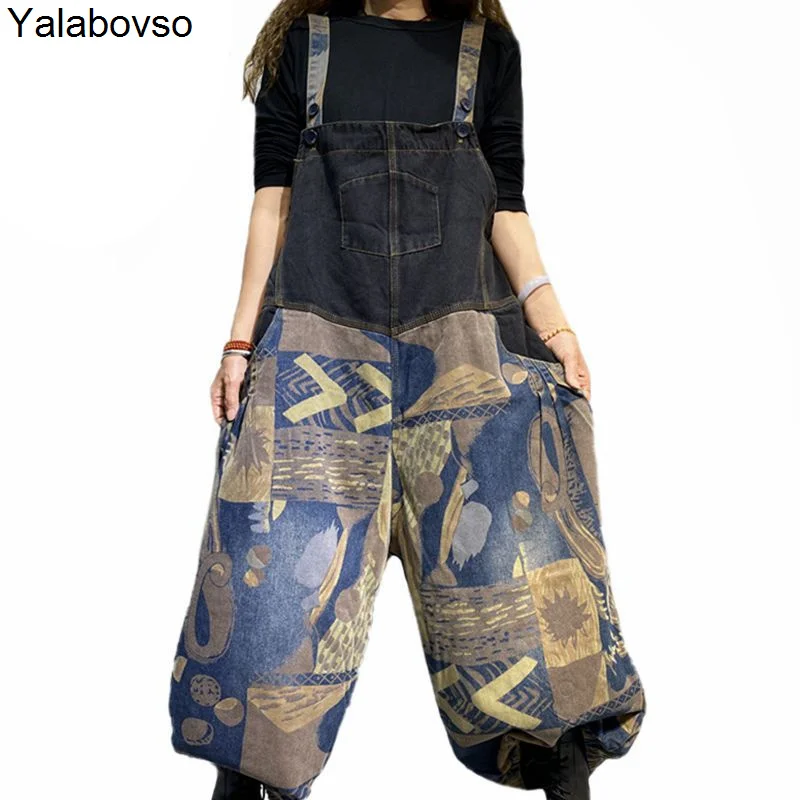 

Patchwork Vintage Punk Pockets Harem Pants Womens Overalls Plaid Casual Gothic Ladies Jeans Jumpers 2021 Autumn Korean Jumpsuit