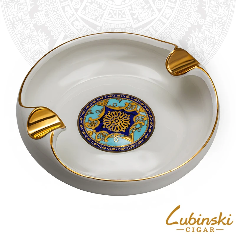 

LUBINSKI Cigar Anniversary Pattern 2 Rest 1 Ash Slot Ceramic Ashtray Ash Tray For Cigar Cigarette W/Gift Box Fit Cohiba Cigars